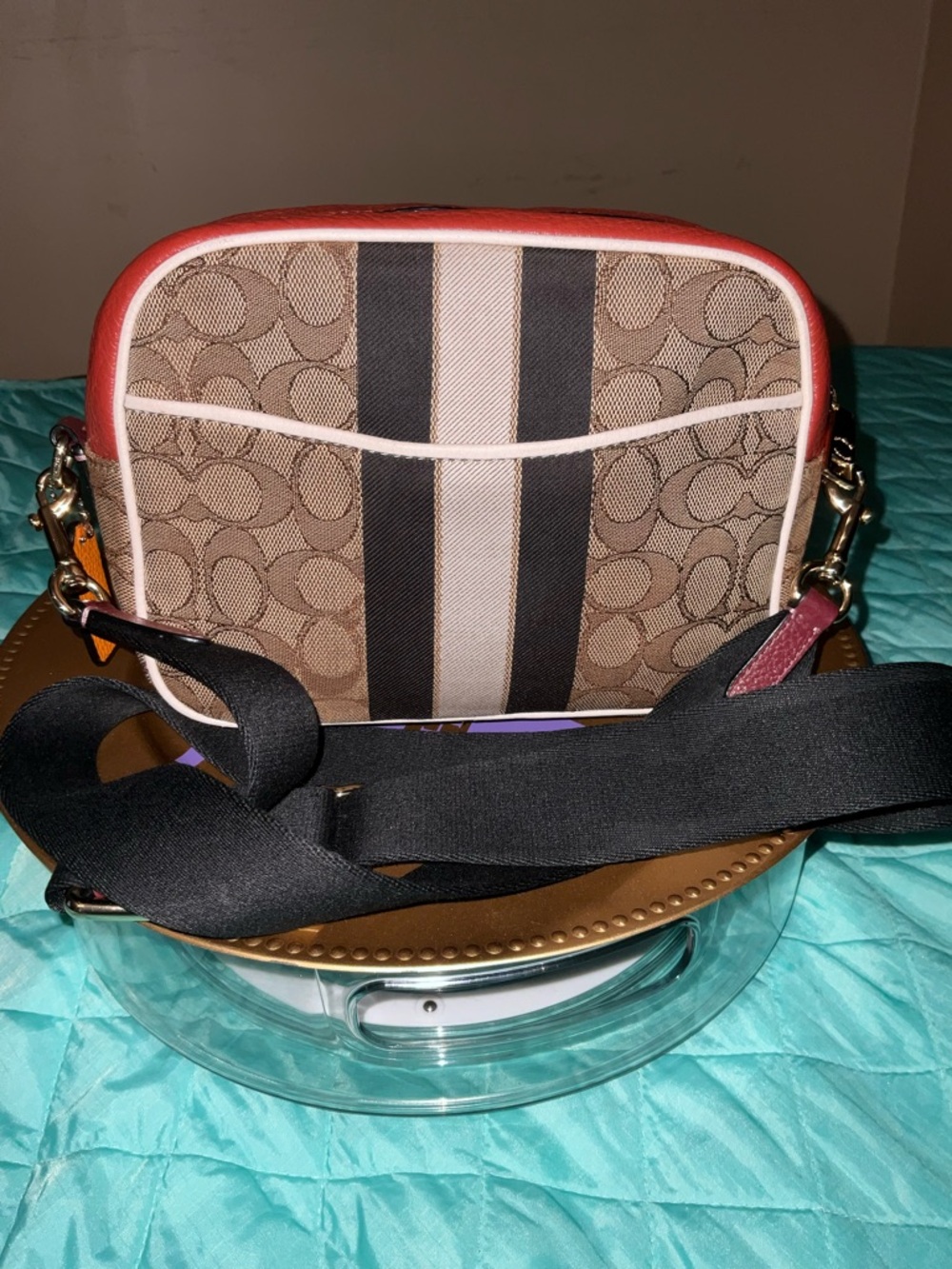 Coach Dempsey Camera Bag Wallet Set Signature Jacquard Varsity Stripe EUC - Picture 4 of 14